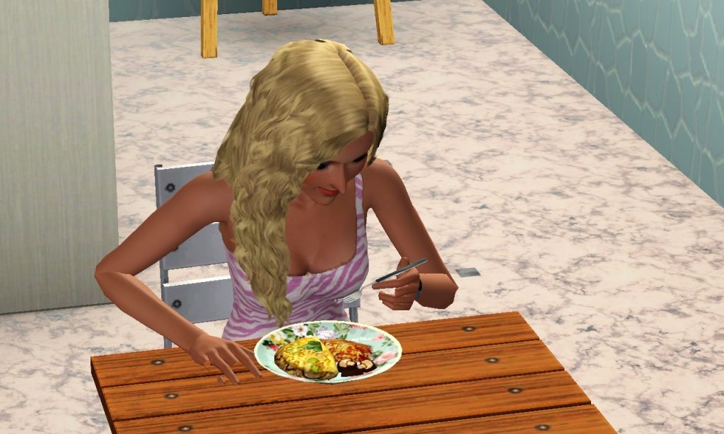 Lynette Eating Mushroom Omelet (Medium)